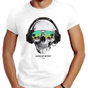 Mens Skull Headphones Music Party Skull T-Shirt Skull